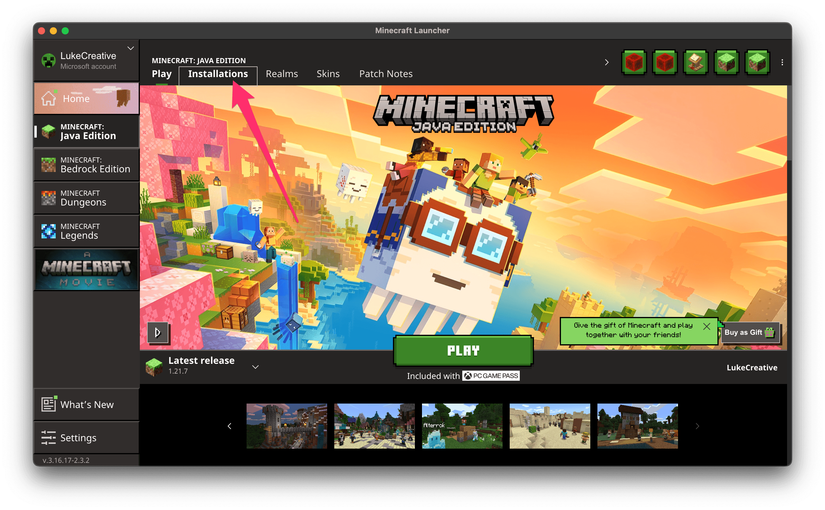 Click the Installations tab