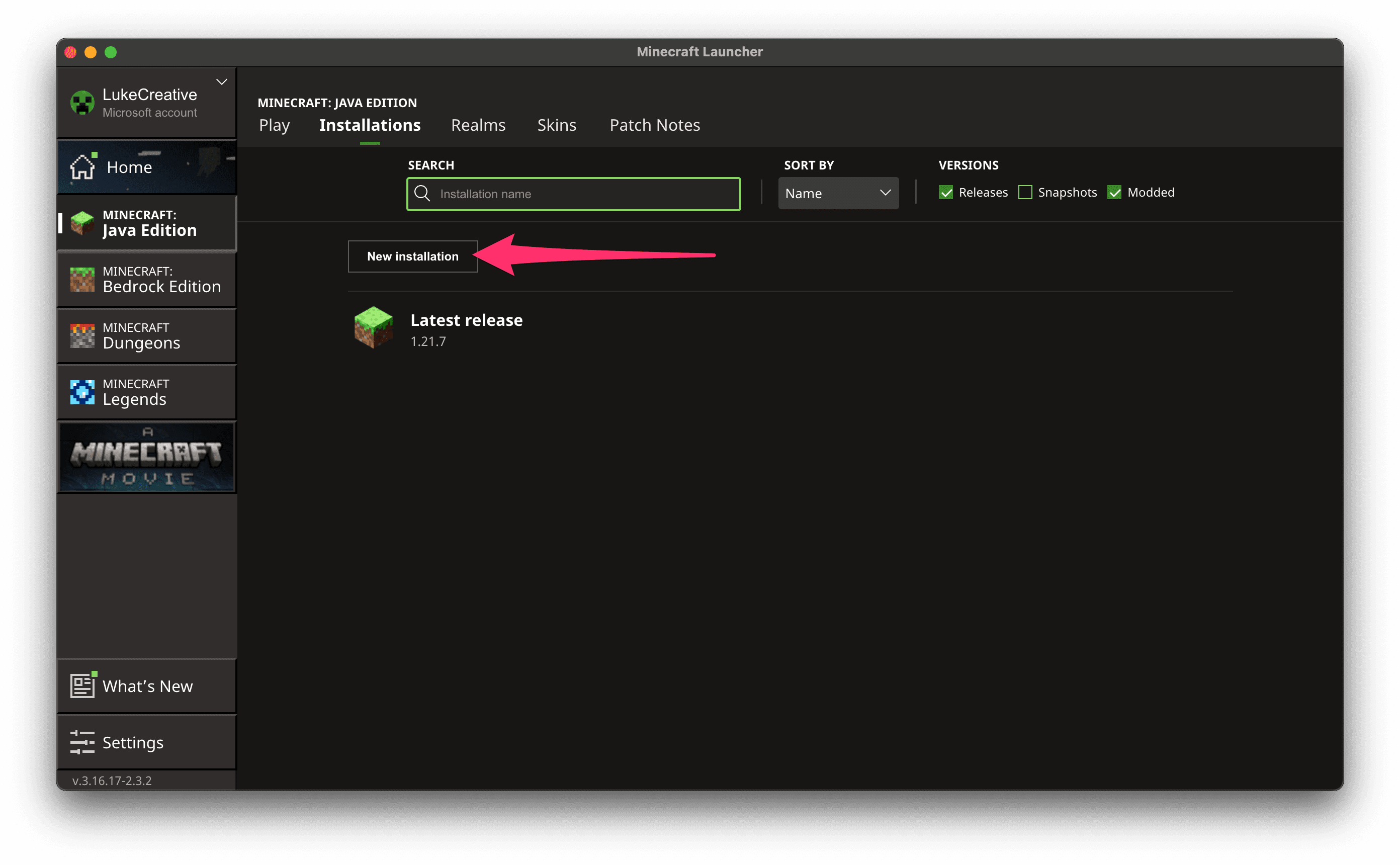 Click the New installation button