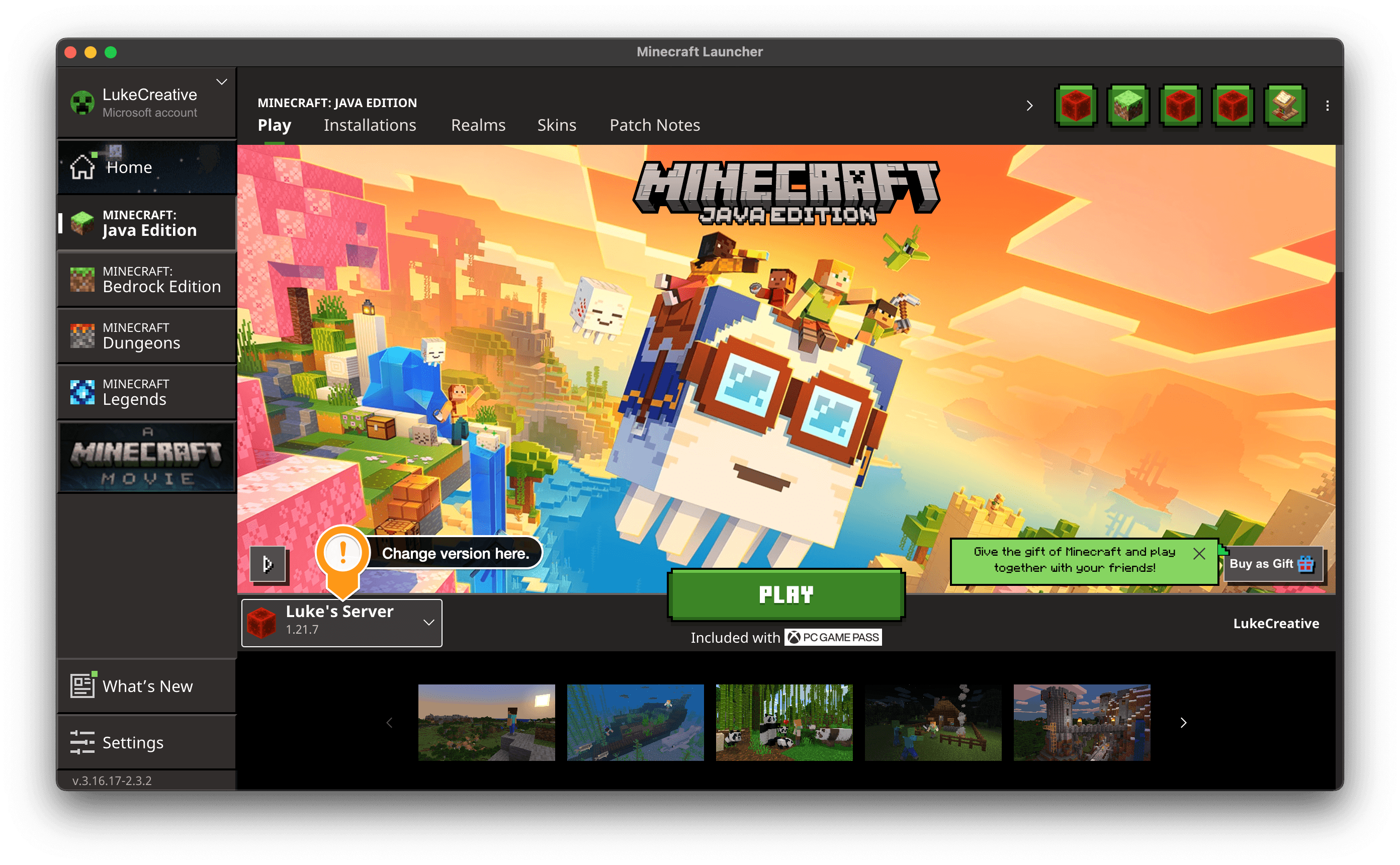 Version selector in the Minecraft Launcher